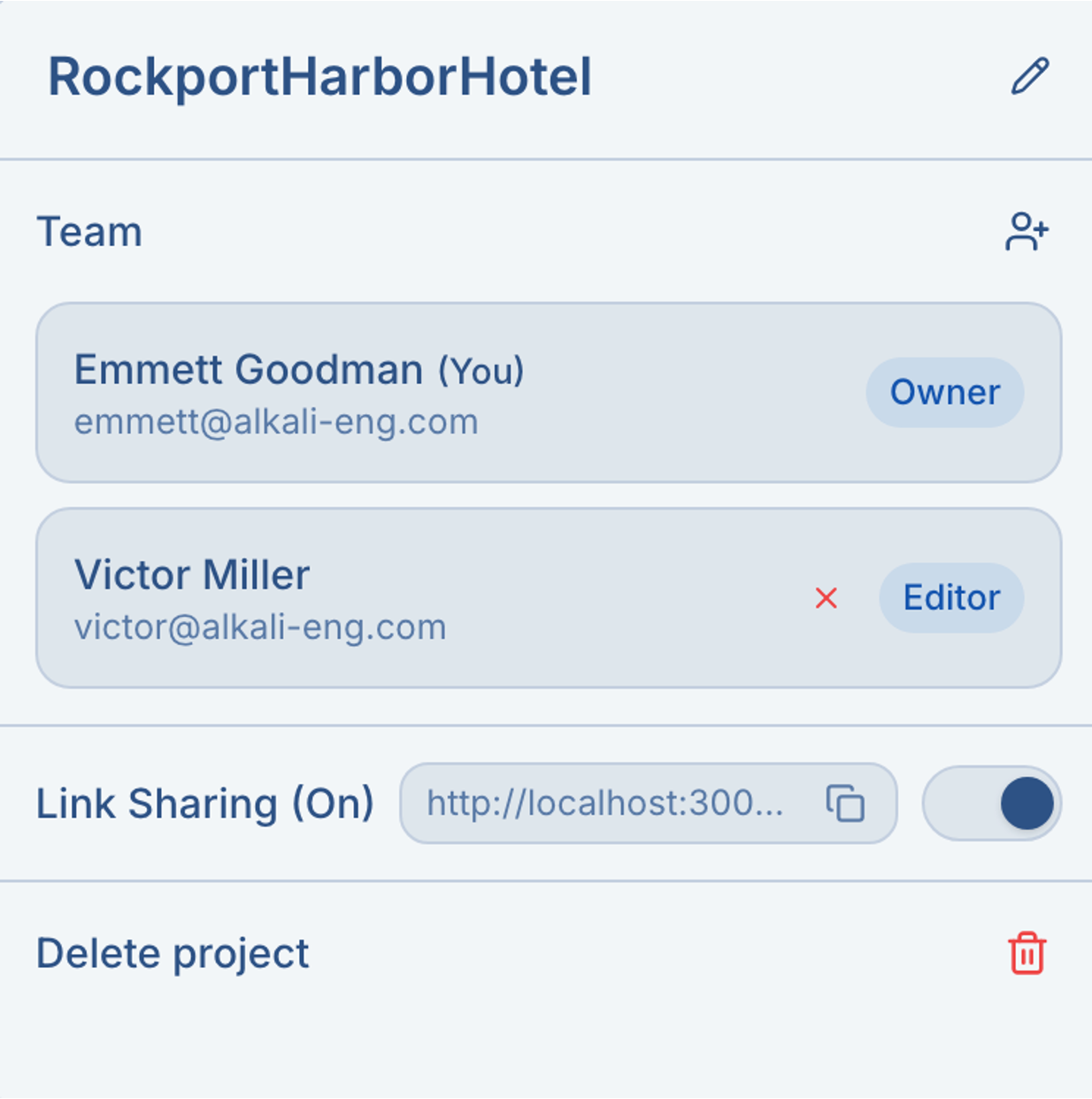 Share modal interface